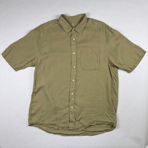 MUJI Men’s 100% Linen Short Sleeve Button-Down Shirt Green Medium
